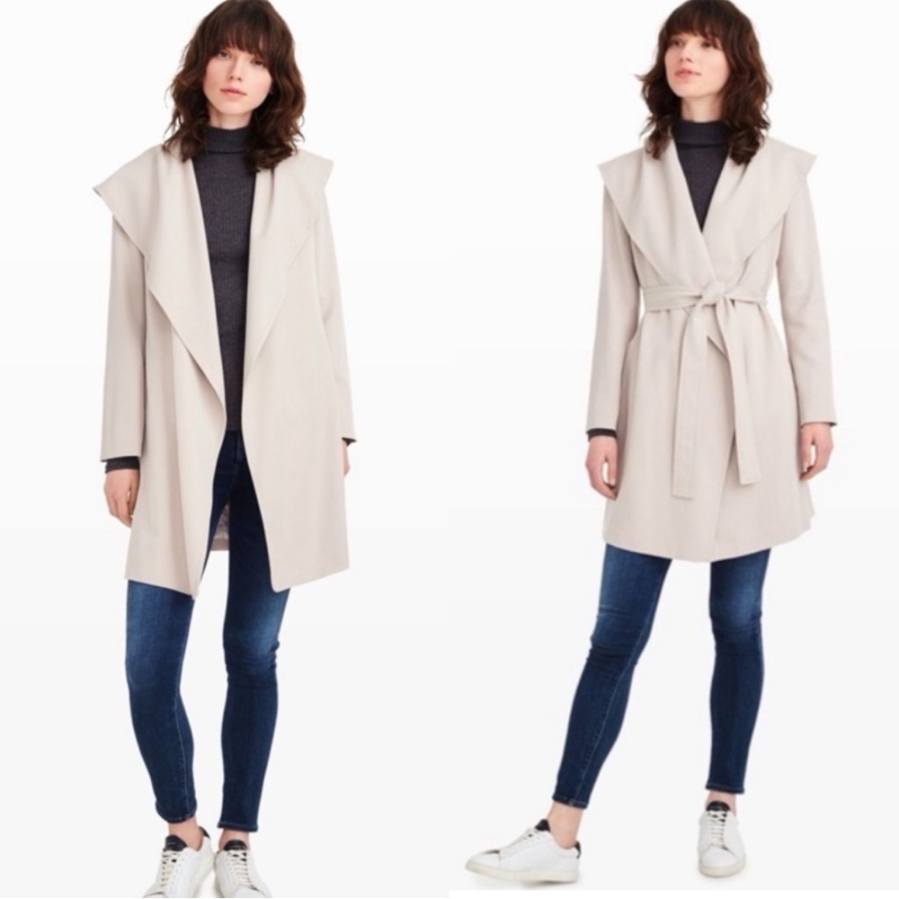CLUB MONACO Draped Gray Belted Coat